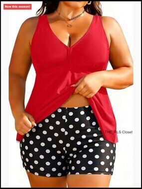 Plus Size Two Piece Tankini Set with Boyshorts Flowy Swimwear Athletic Bathing